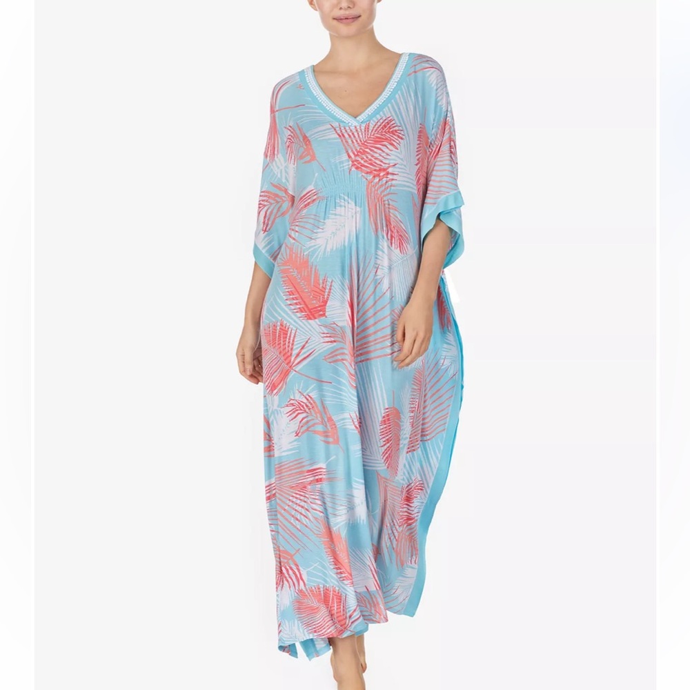 Ellen Tracy Knit Palm Print Caftan Dress Size L/XL NWT